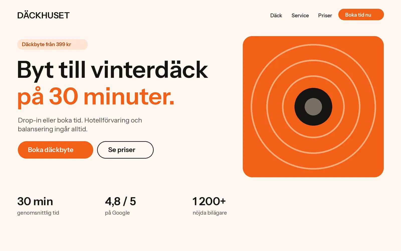 Exempel på stilen Bold och säljande: en däckverkstads startsida i orange